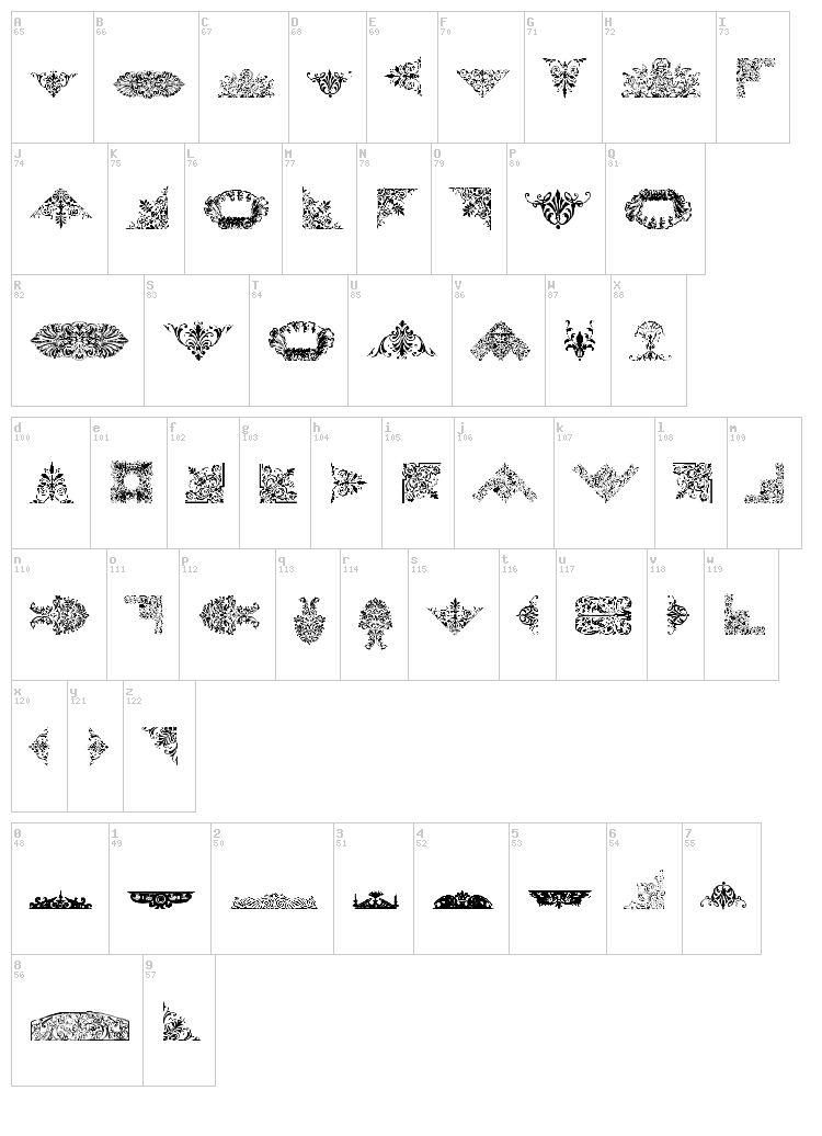 Victorian Free Ornaments font map